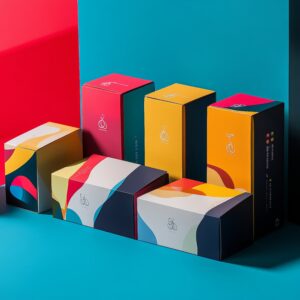 set-colorful-boxes-cosmetics-blue-red-background